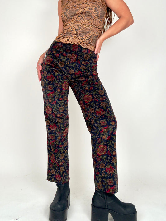 Floral Corduroy Trousers | Size US 4