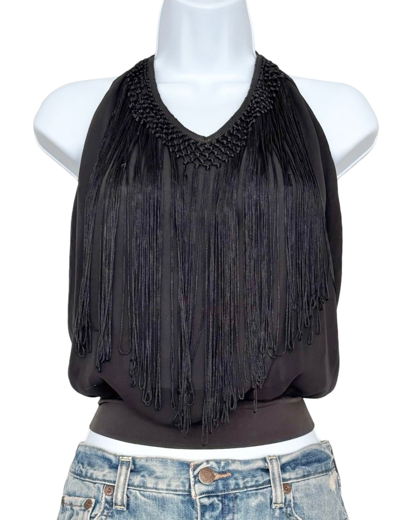 Bebe 00's Fringe Halter Top | Size M/L