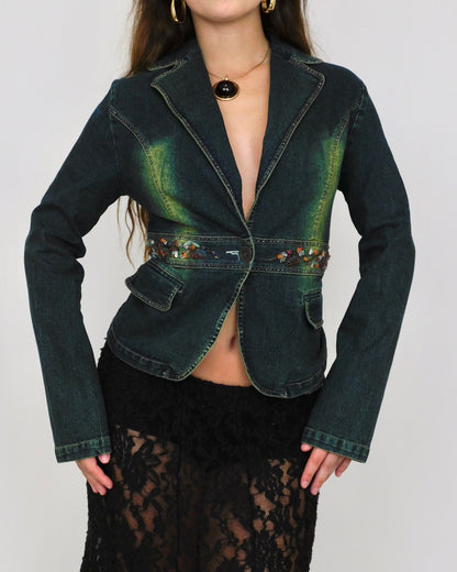 Y2K Denim Beaded Jacket | Size M