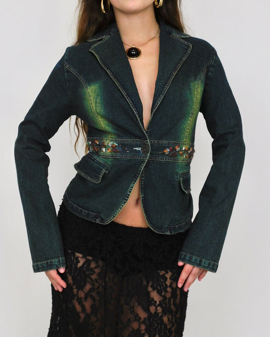 Y2K Denim Beaded Jacket | Size M