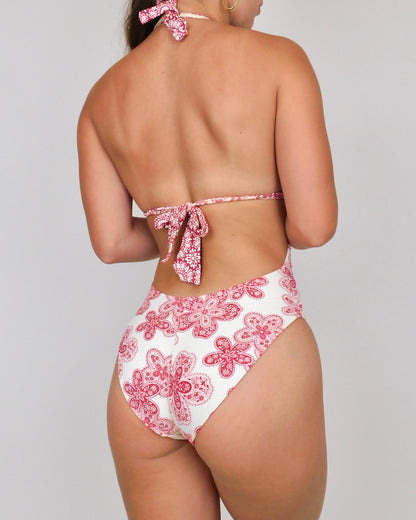 Y2K Flower print one-piece swimsuit | Size S