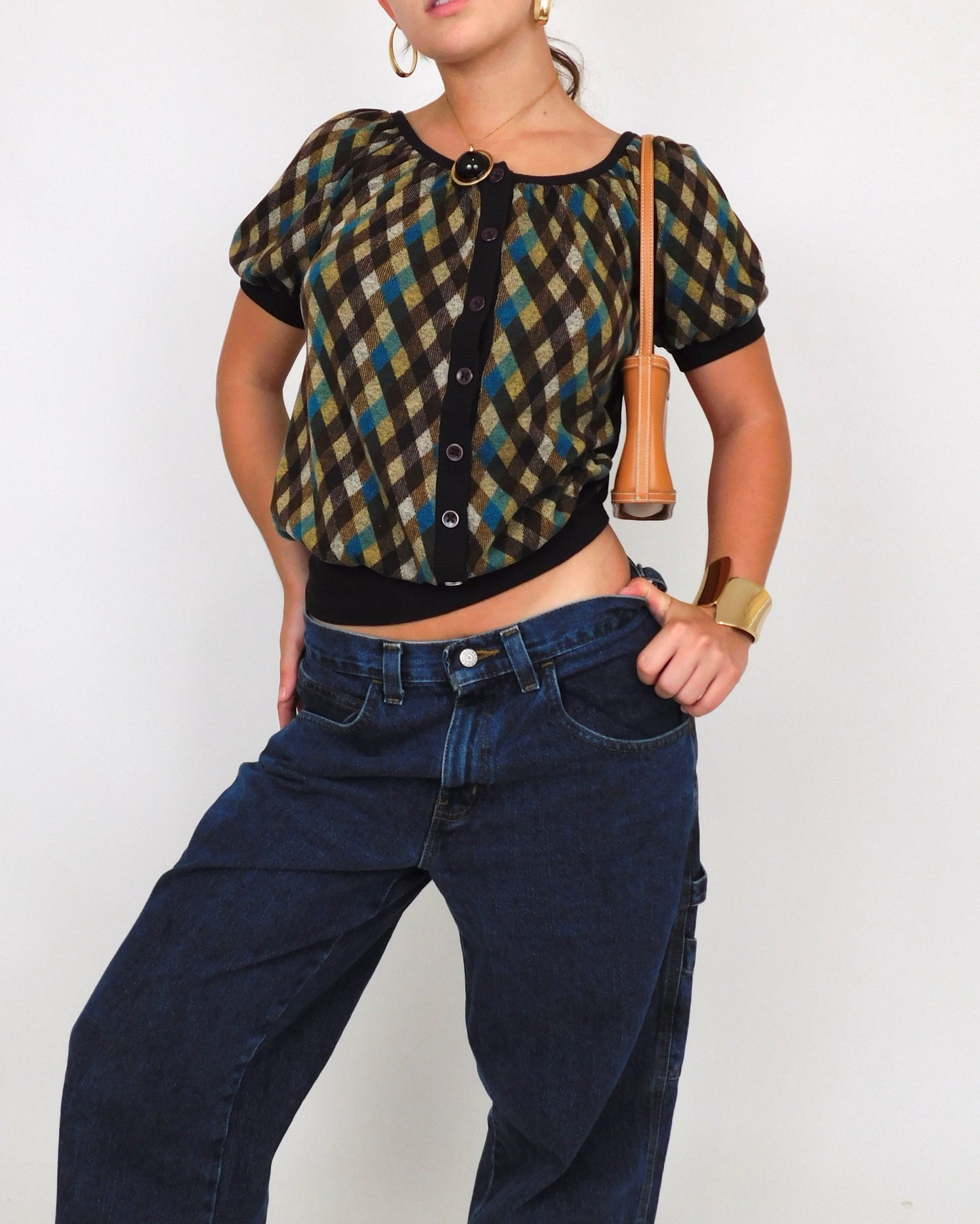 Y2K Plaid Knit Blouse | Size S
