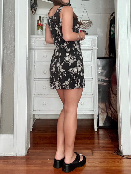 Black 90's Floral Dress | Size S