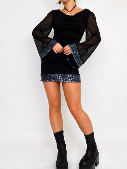 Sequin Bell Sleeve Mini | Size S