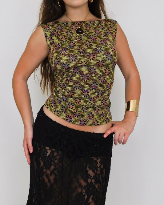 90’s Flower Boat Neck Tank | Size M