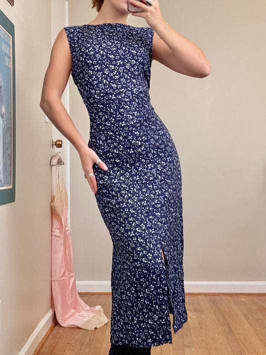 Navy 90’s Floral Maxi | Size M/L
