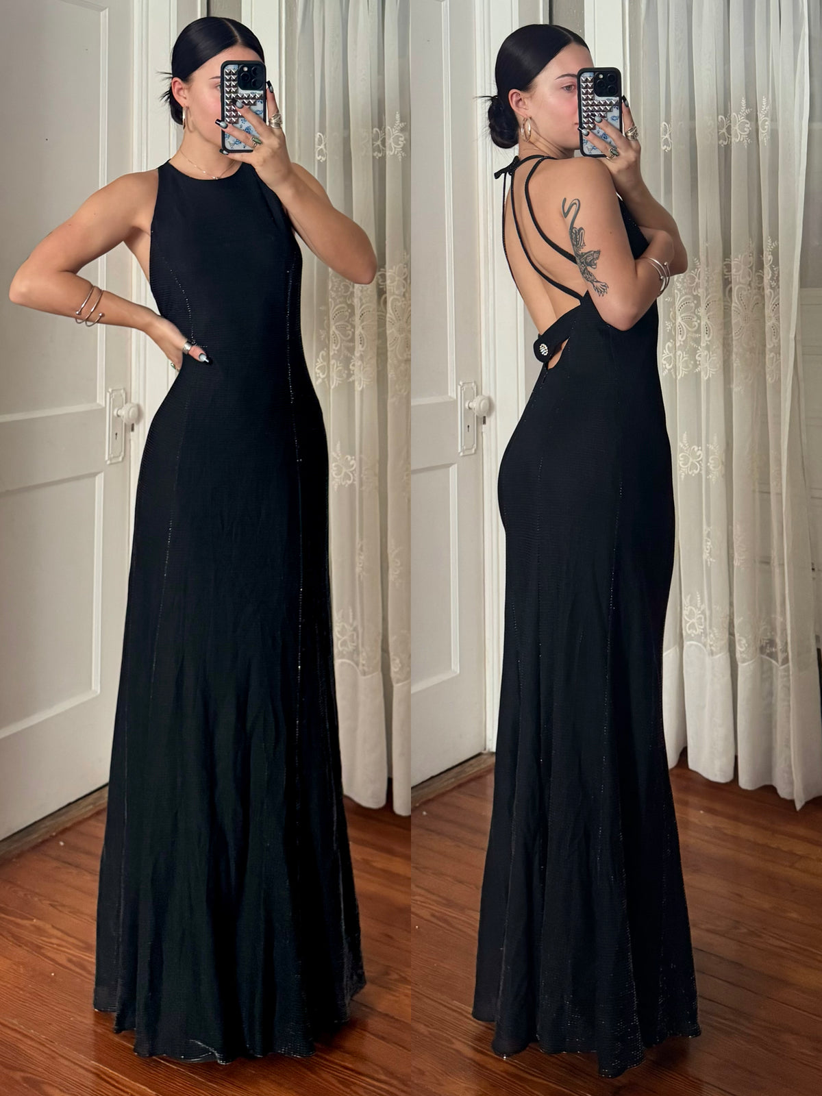 90's Mesh Open Back Gown | Size 8