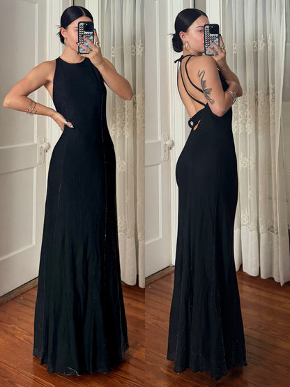 90's Mesh Open Back Gown | Size 8
