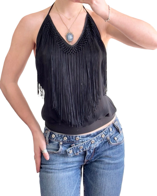 Bebe 00's Fringe Halter Top | Size M/L
