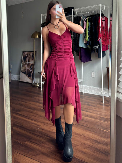 Nikki Mae 90's Ruched Asymmetric Dress | Size M