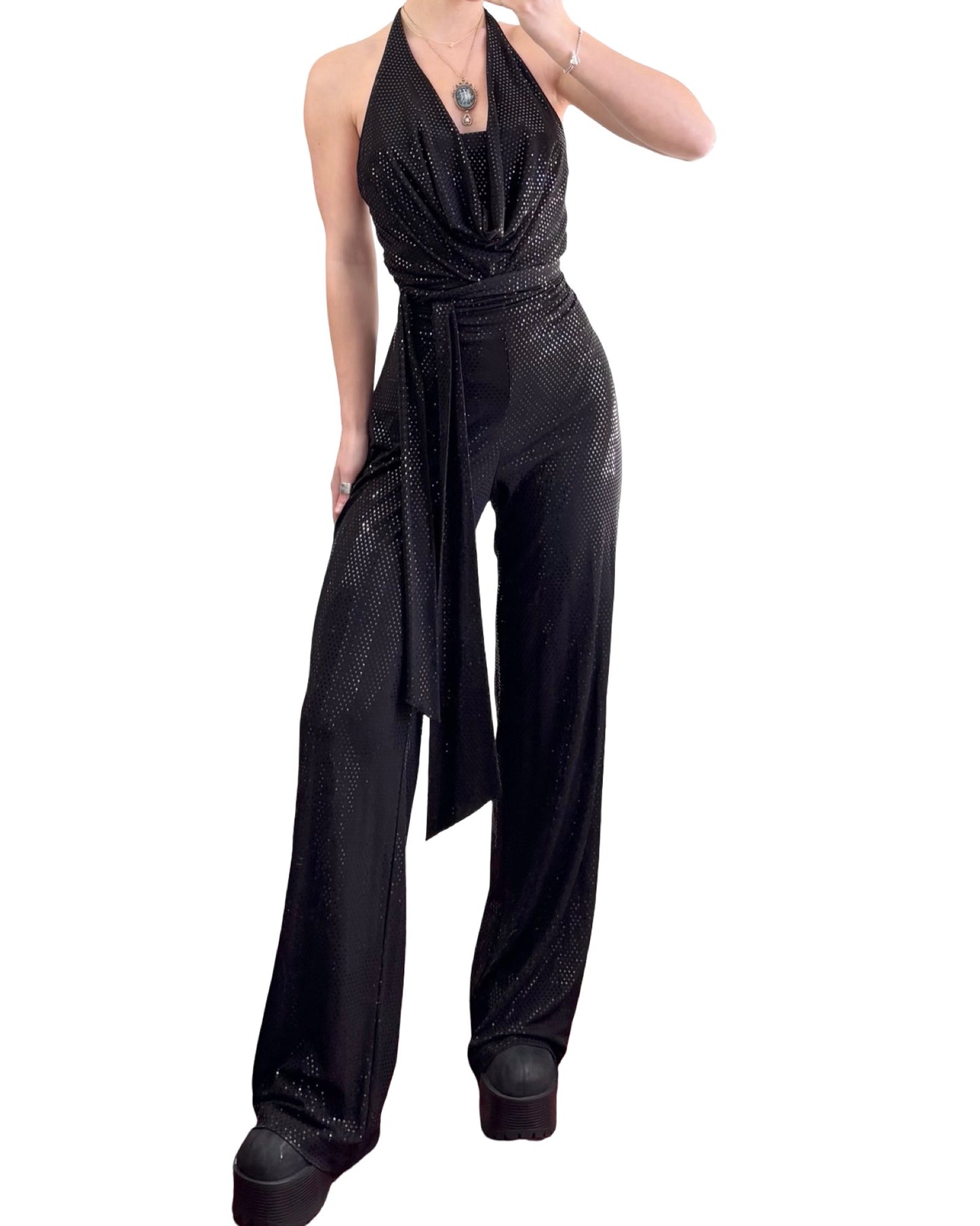 Caché 90's Tie Back Disco Jumpsuit | Size 6