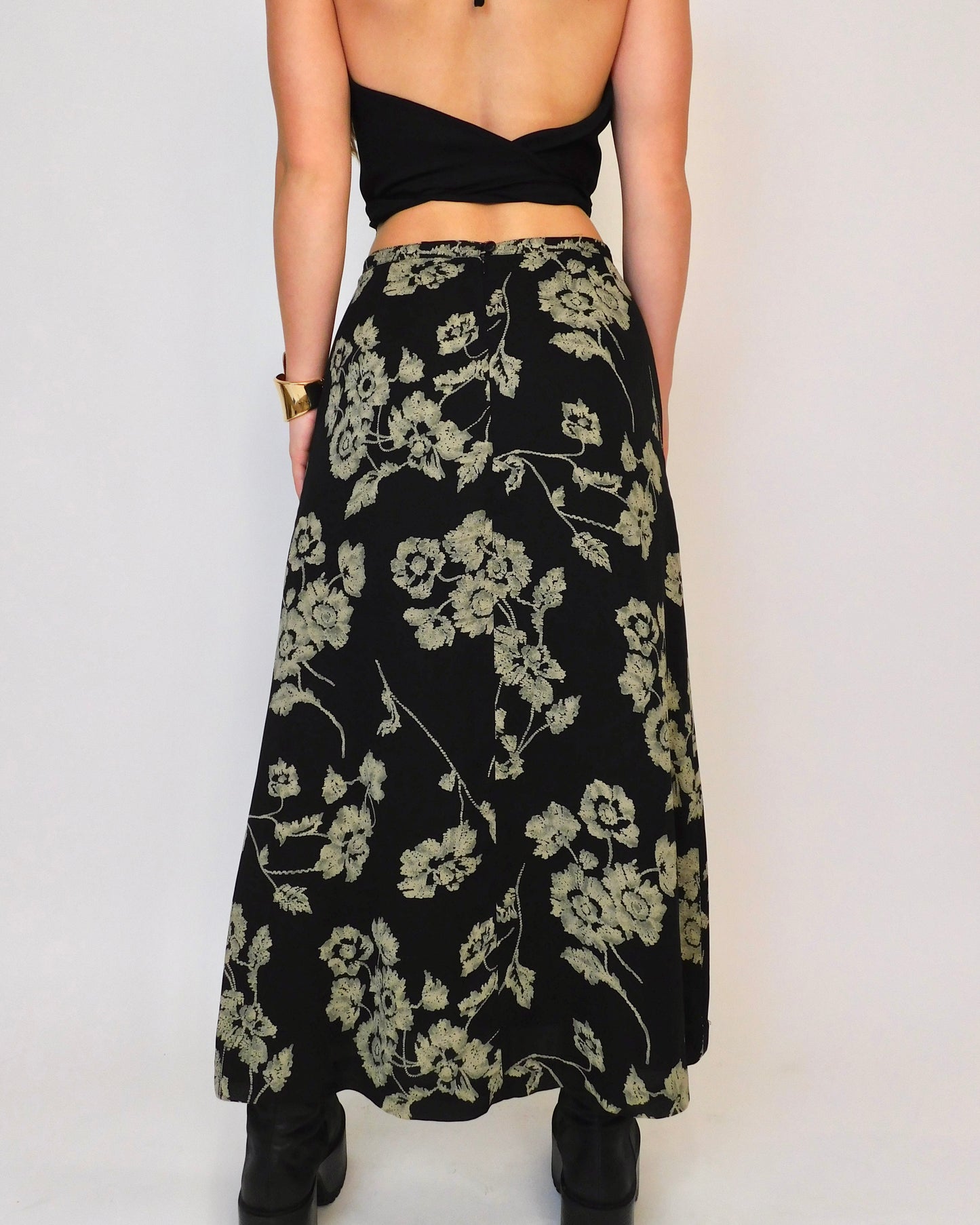 Black Floral maxi skirt | 27” waist