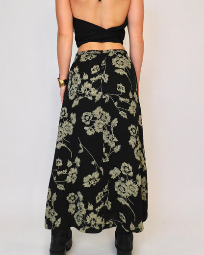 Black Floral maxi skirt | 27” waist