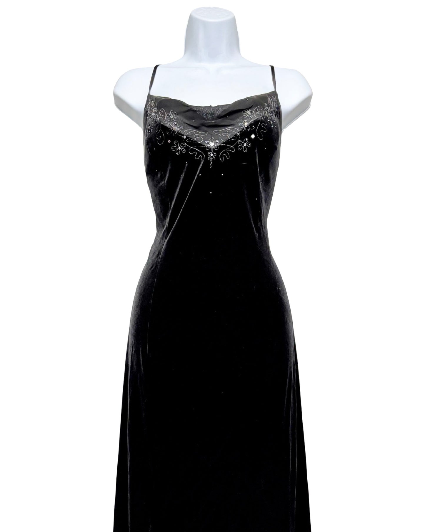 Dave & Johnny 90's Velvet Drop Back Maxi Dress | Size L/XL