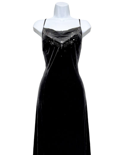 Dave & Johnny 90's Velvet Drop Back Maxi Dress | Size L/XL