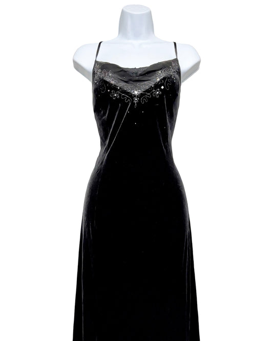 Dave & Johnny 90's Velvet Drop Back Maxi Dress | Size L/XL