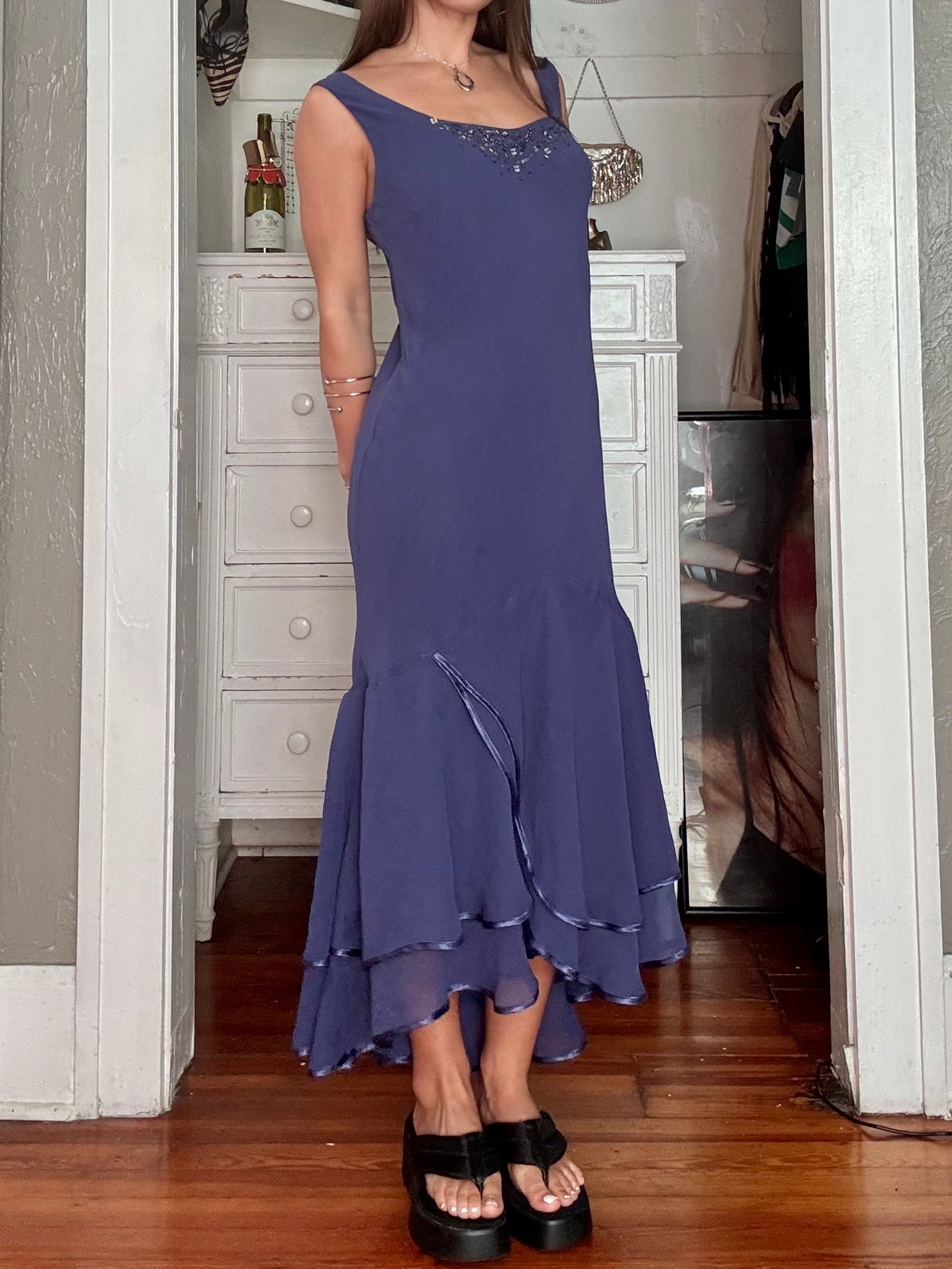 Beaded 00's Tiered Dress | Size L/XL