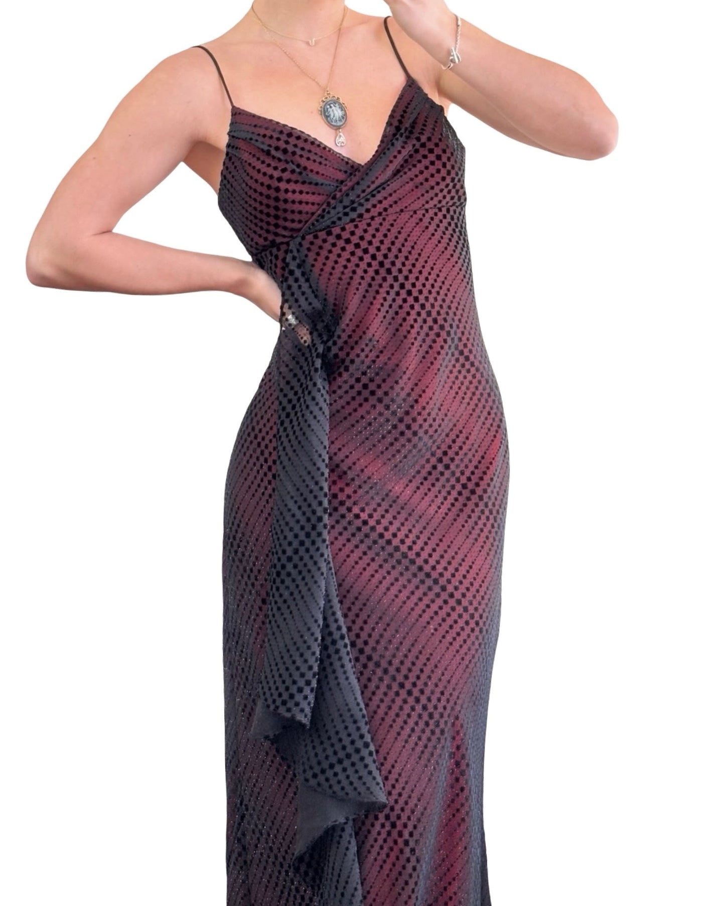 Delaru 90's Mesh Ruffle Gown | Size M