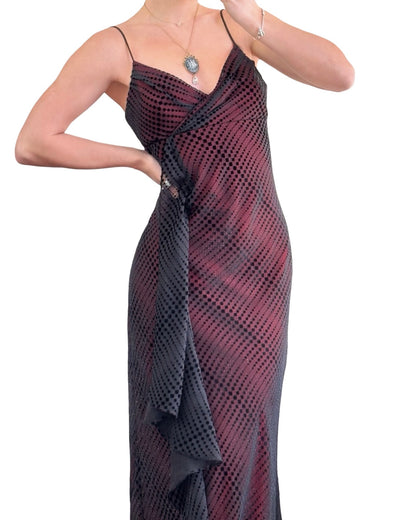 Delaru 90's Mesh Ruffle Gown | Size M