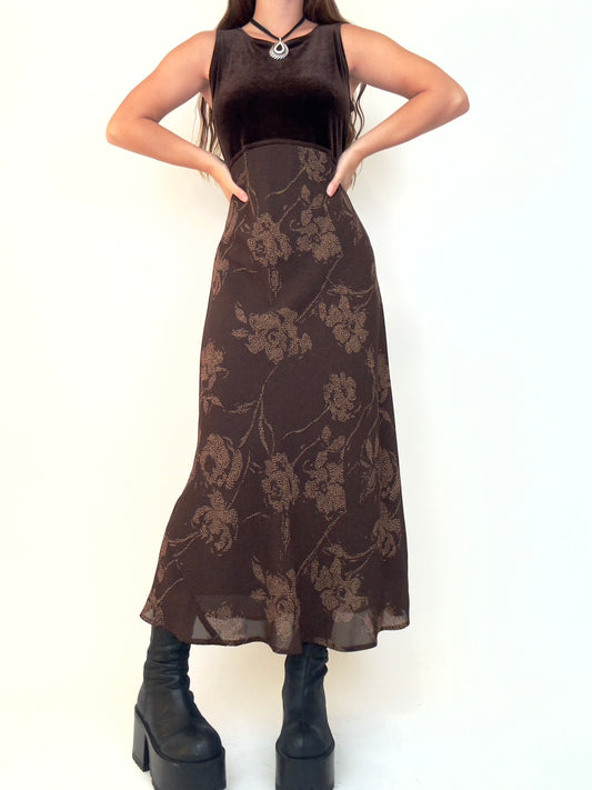 Brown Velvet Floral Maxi | Size M