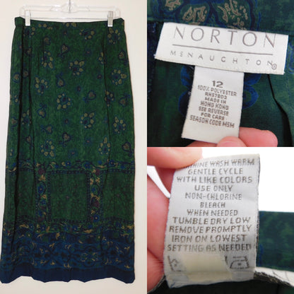 90’s Green Floral Maxi Skirt | Size M