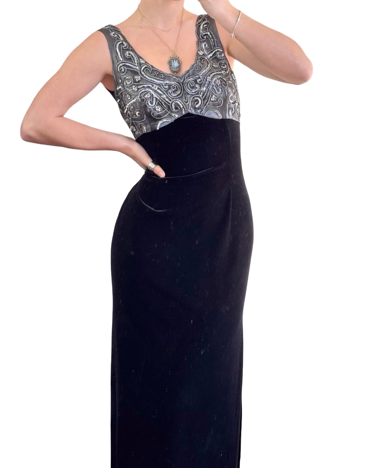 Tom Barra 90's Velvet Maxi Dress | Size 6P