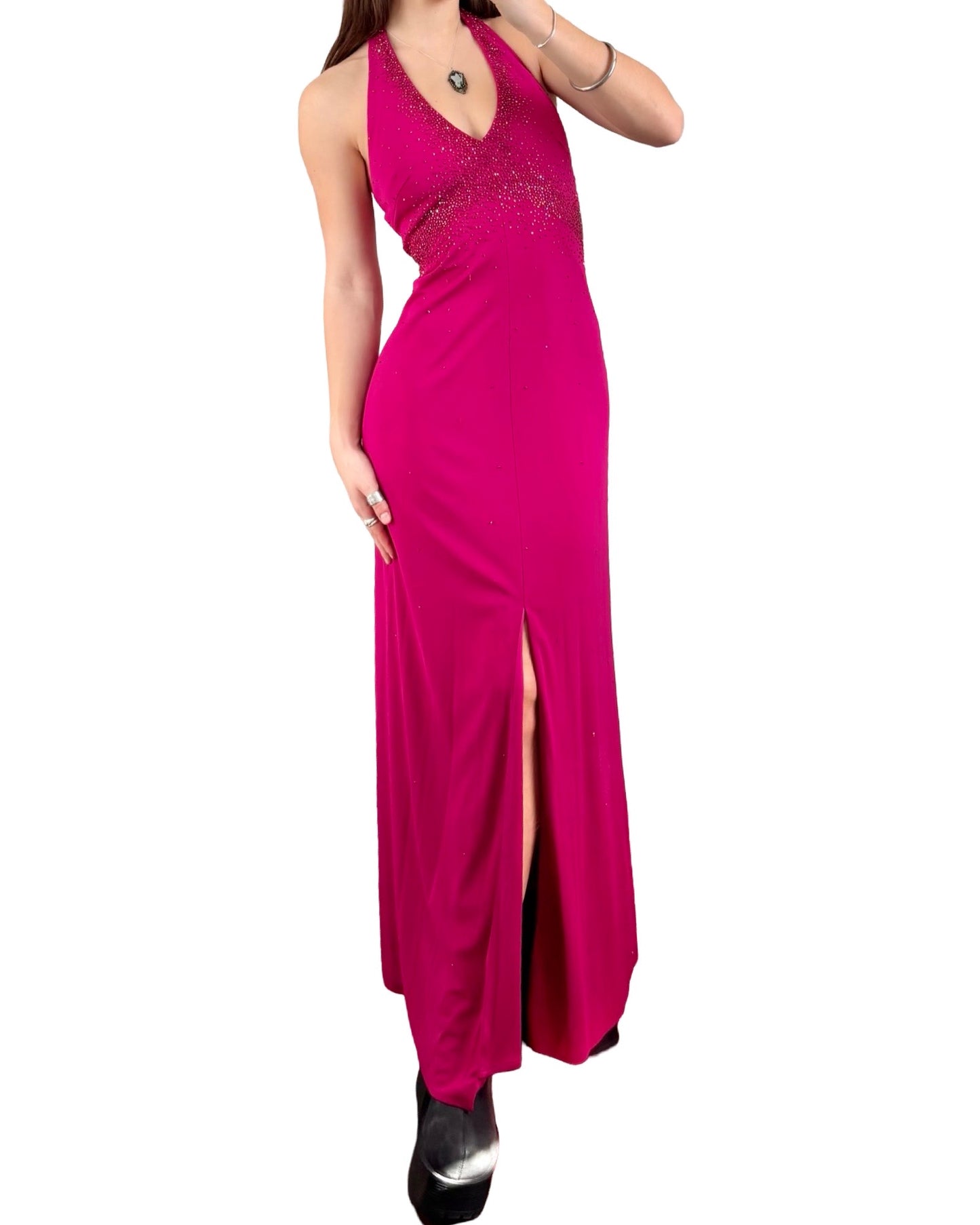 De Laru 90's Beaded Halter Gown | Size 5/6