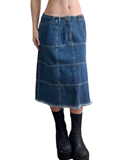 Stitched 00's Denim Midi Skirt | Size 30" Waist