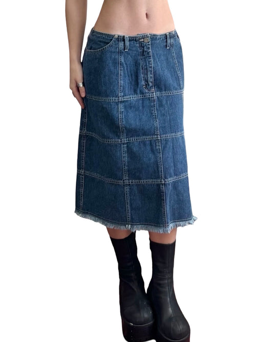 Stitched 00's Denim Midi Skirt | Size 30" Waist