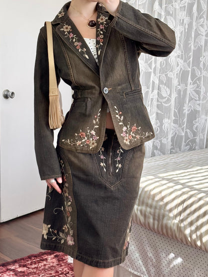 Apostrophe 90's Embroidered Denim Blazer | Size 14P