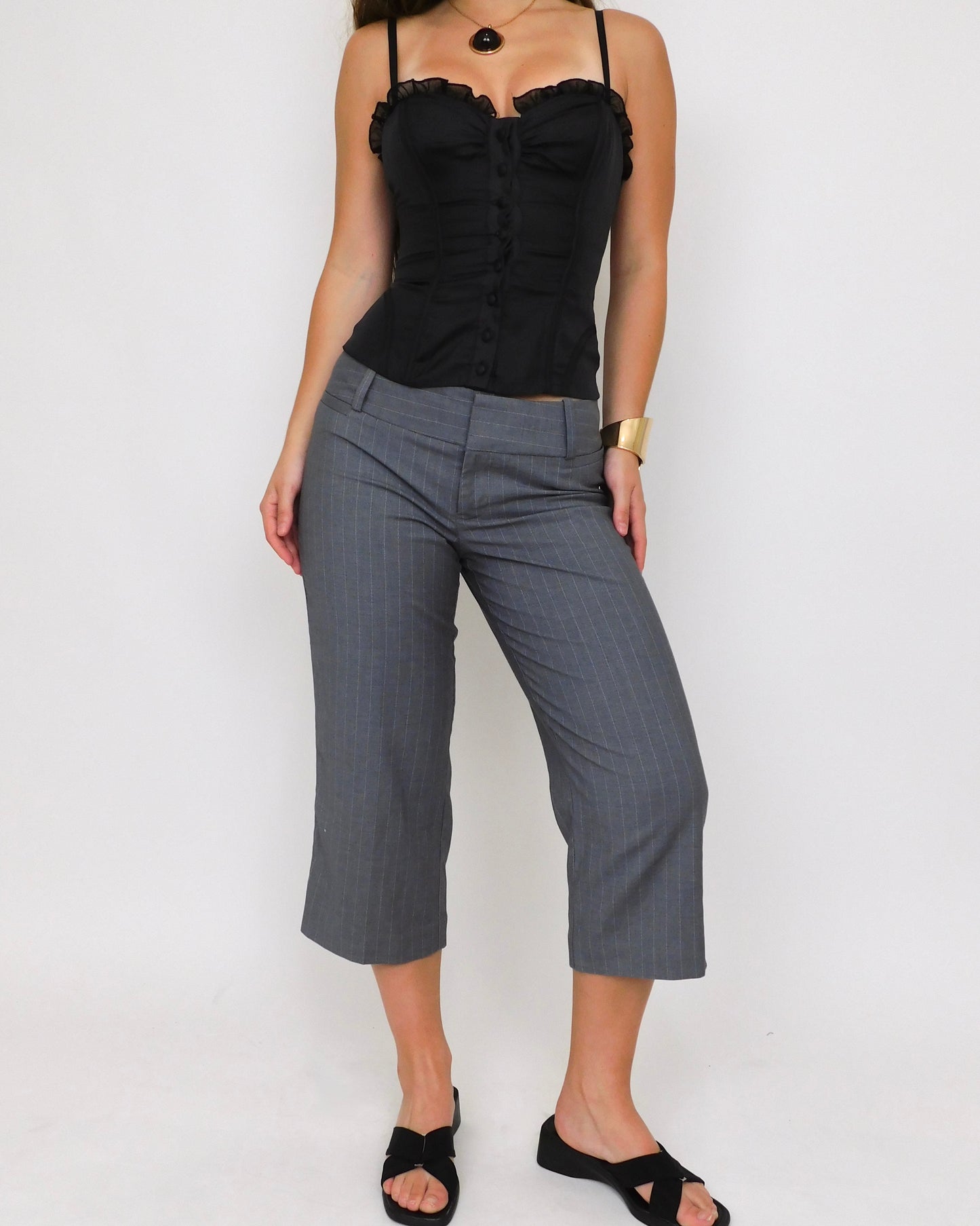 Grey Pinstripe Capris | Size 4