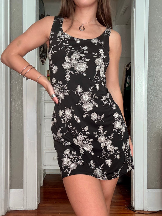 Black 90's Floral Dress | Size S