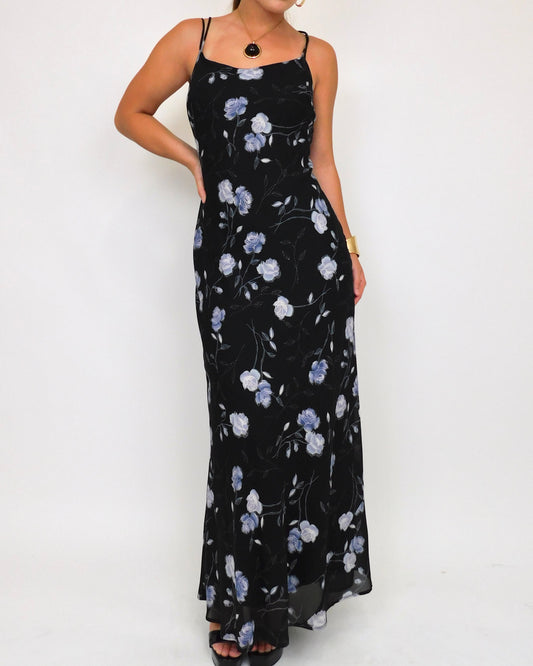 90’s Blue Floral Maxi Dress | Size 9/10