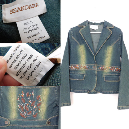 Y2K Denim Beaded Jacket | Size M