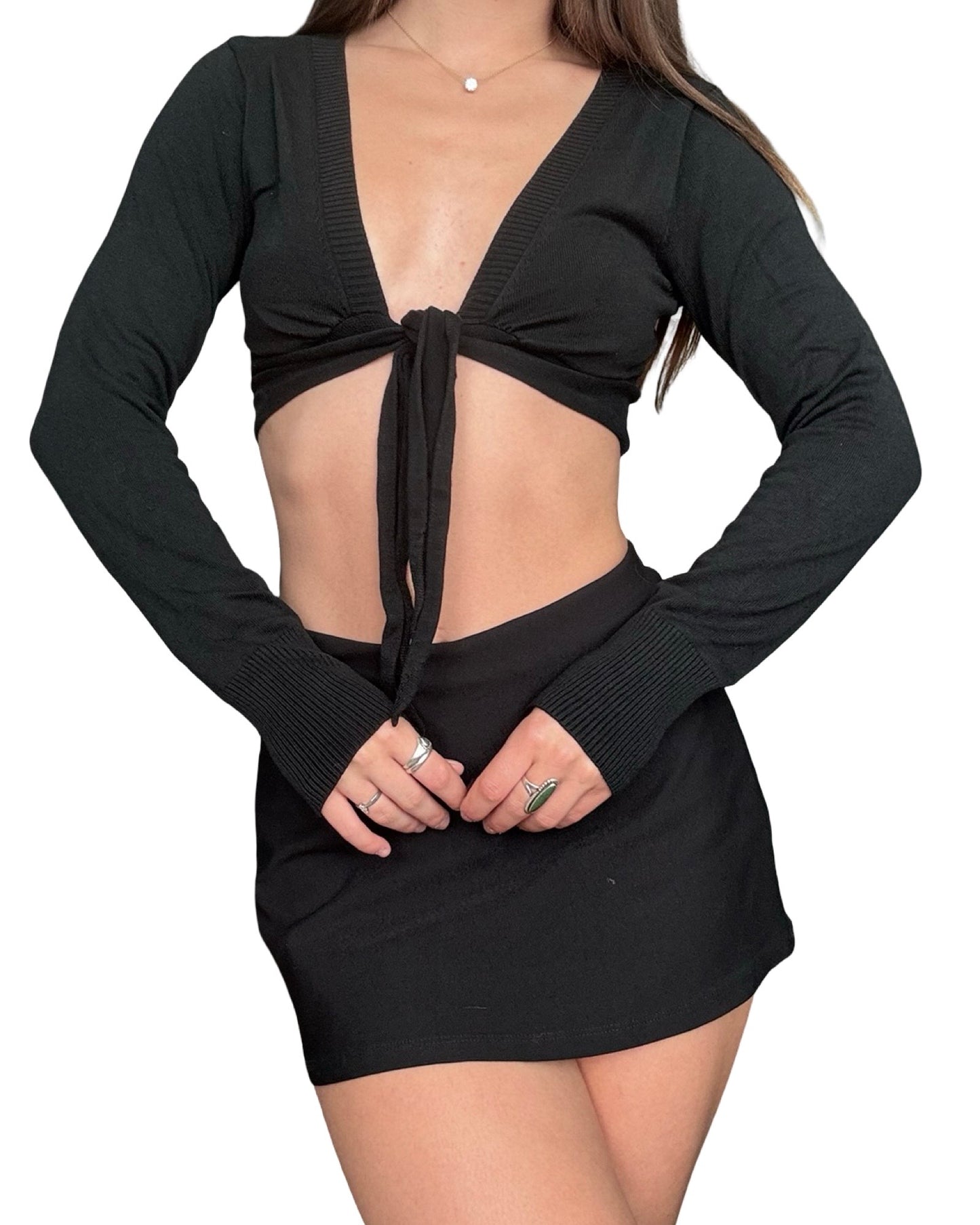 Black 00's Tie Front Cardigan | Size S