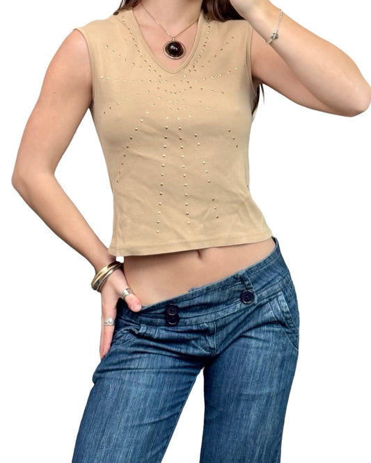 Tan 90's Studded Tank | Size S