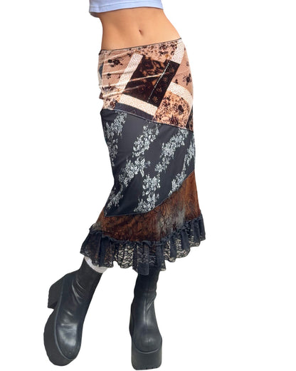 Patchwork 90’s Midi Skirt | Size 26” waist