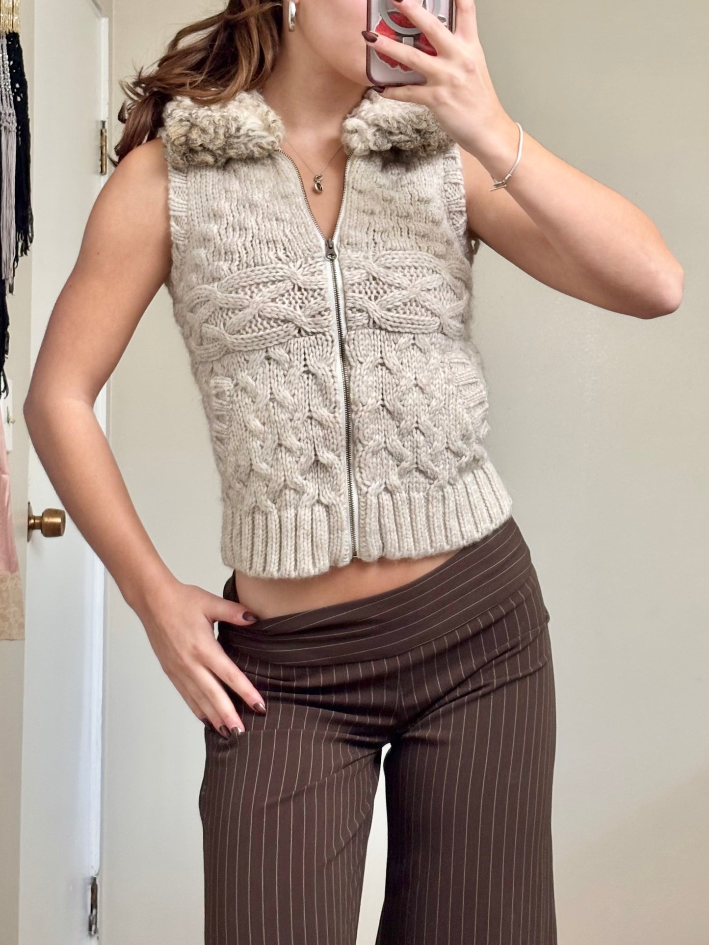 Ann Taylor 00's Fur Trim Vest | Size XS