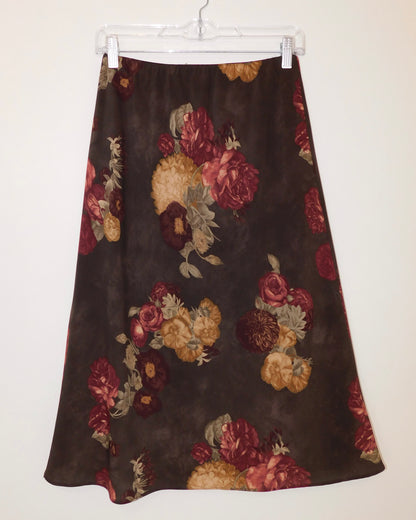 90’s Brown Floral Midi Skirt | Size 4