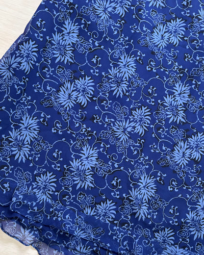 Blue Silk Floral Midi | Size 30” waist