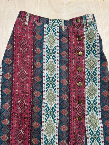 Vintage Printed Denim Skirt | 32” waist