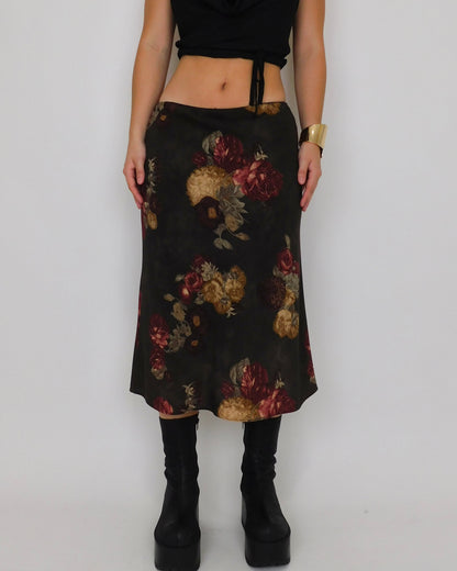 90’s Brown Floral Midi Skirt | Size 4