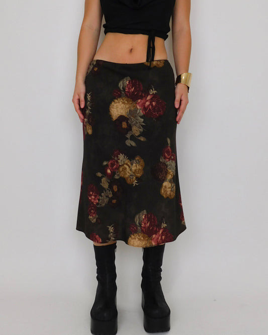 90’s Brown Floral Midi Skirt | Size 4
