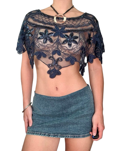 Beaded Mesh Shaw Top | OS