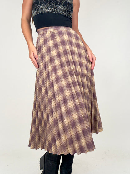 Pleated Plaid Midi | Size 24” waist