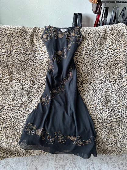 Midnight Beaded 90's Dress | Size L