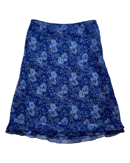 Blue Silk Floral Midi | Size 30” waist