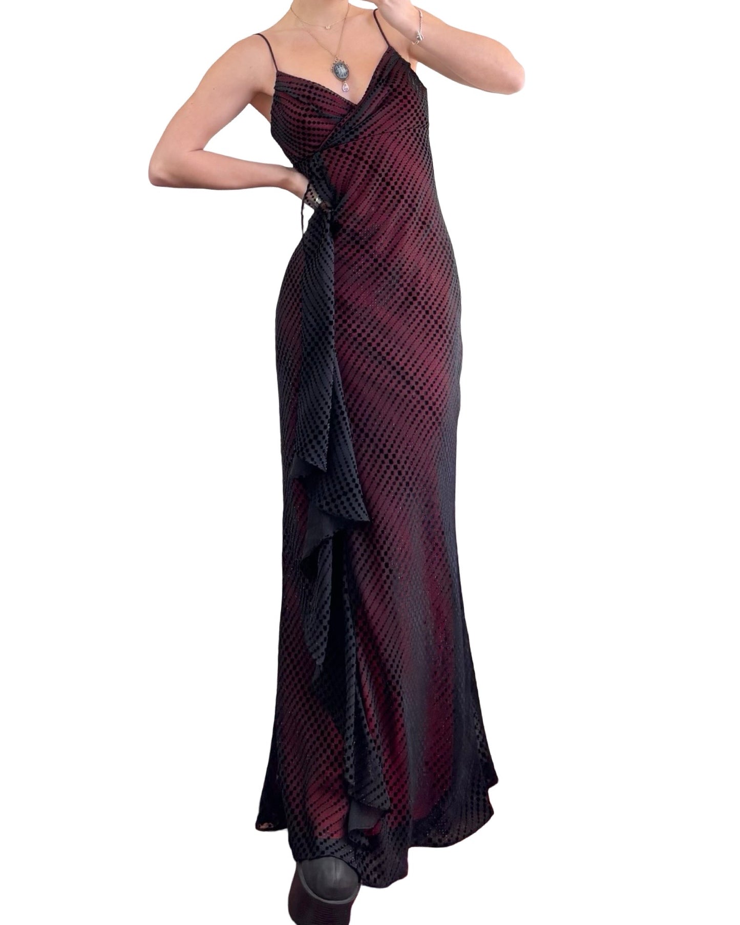 Delaru 90's Mesh Ruffle Gown | Size M