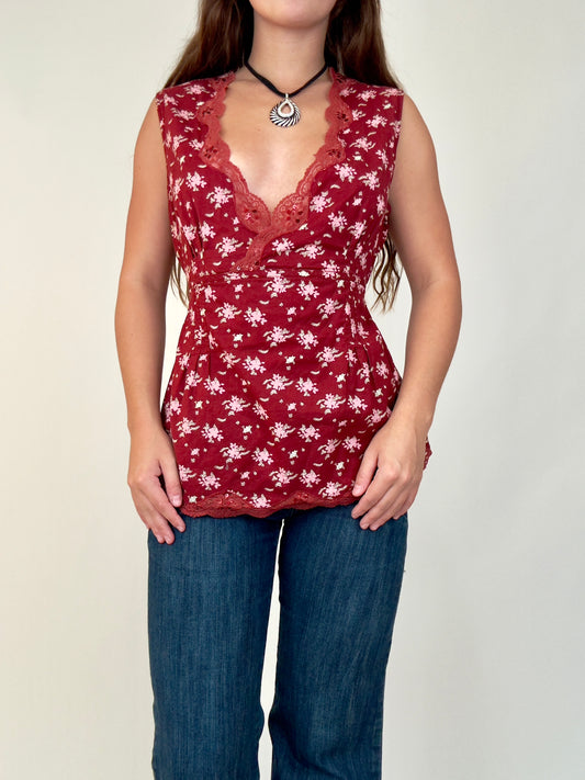 Red Floral Blouse | Size L