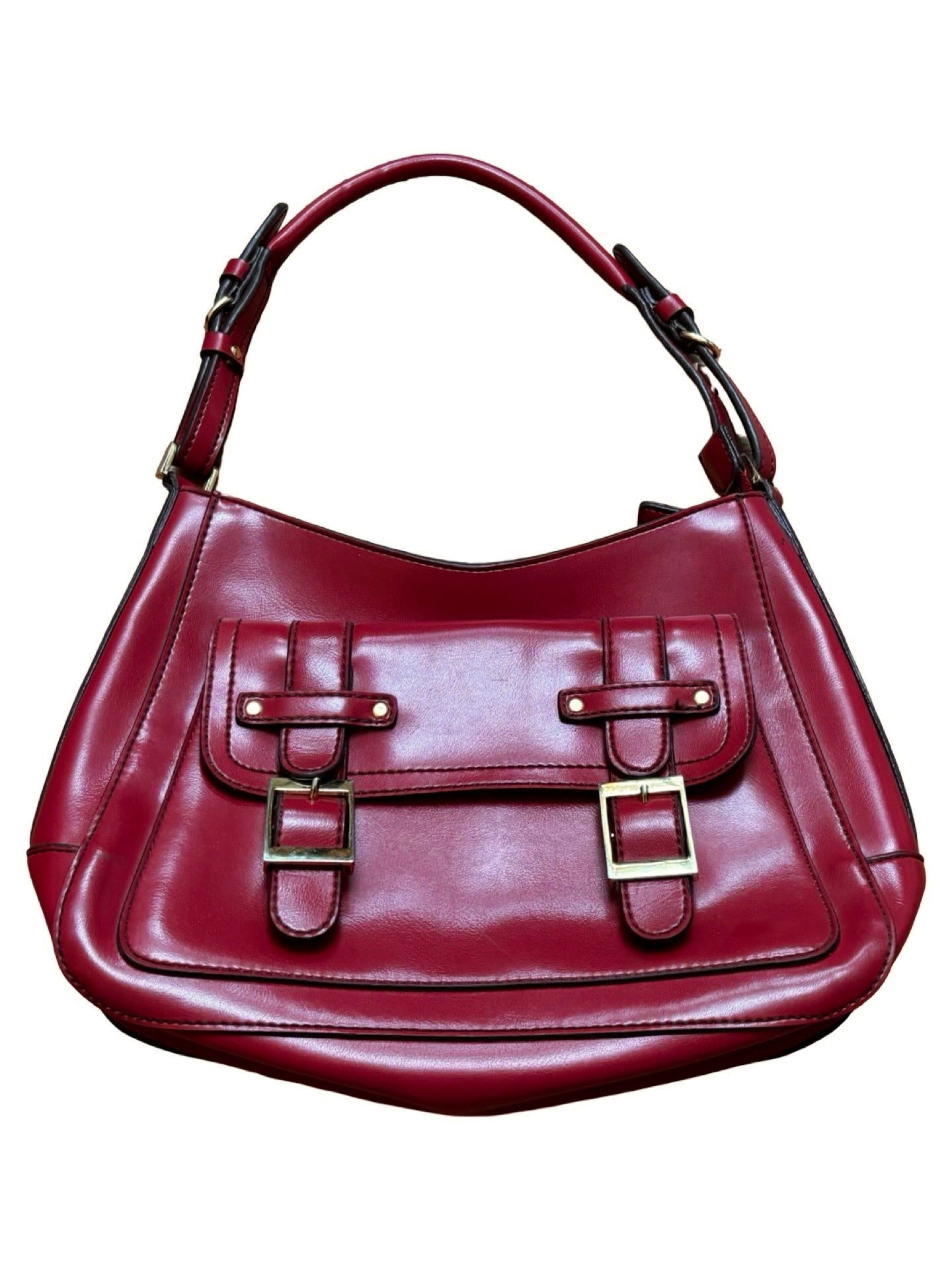 Red 90's Leather Buckle Purse